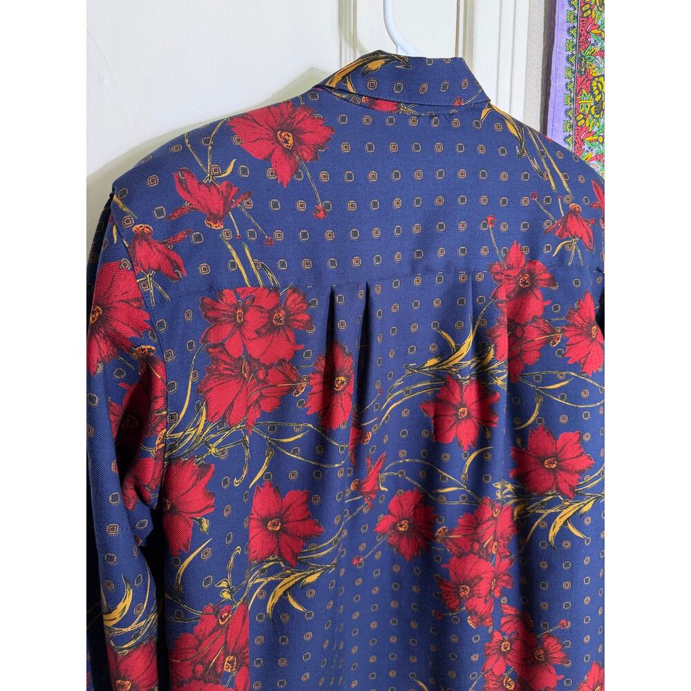 Vintage Breeches 100% Wool Floral Blouse Womens 14 Red Blue Button Shirt USA - Picture 7 of 8